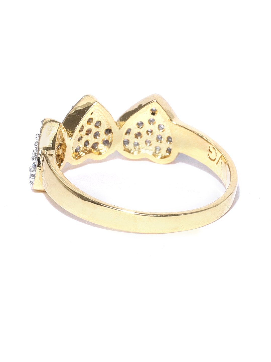 Women's Gold-Plated American Diamond Studded Bracelet With Finger Ring in Heart Pattern - Priyaasi