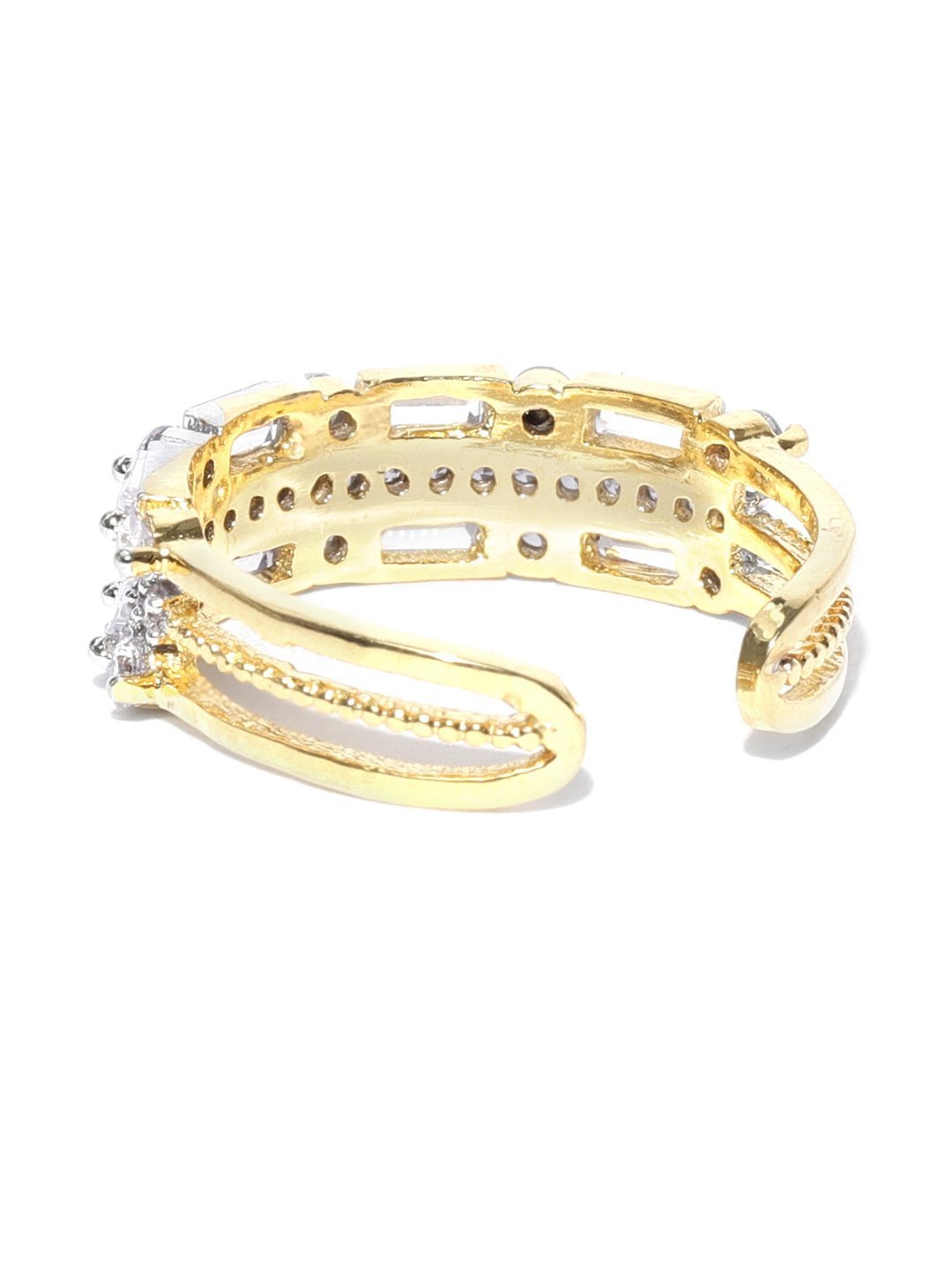 Women's Gold-Plated American Diamond Studded Bracelet With Finger Ring - Priyaasi