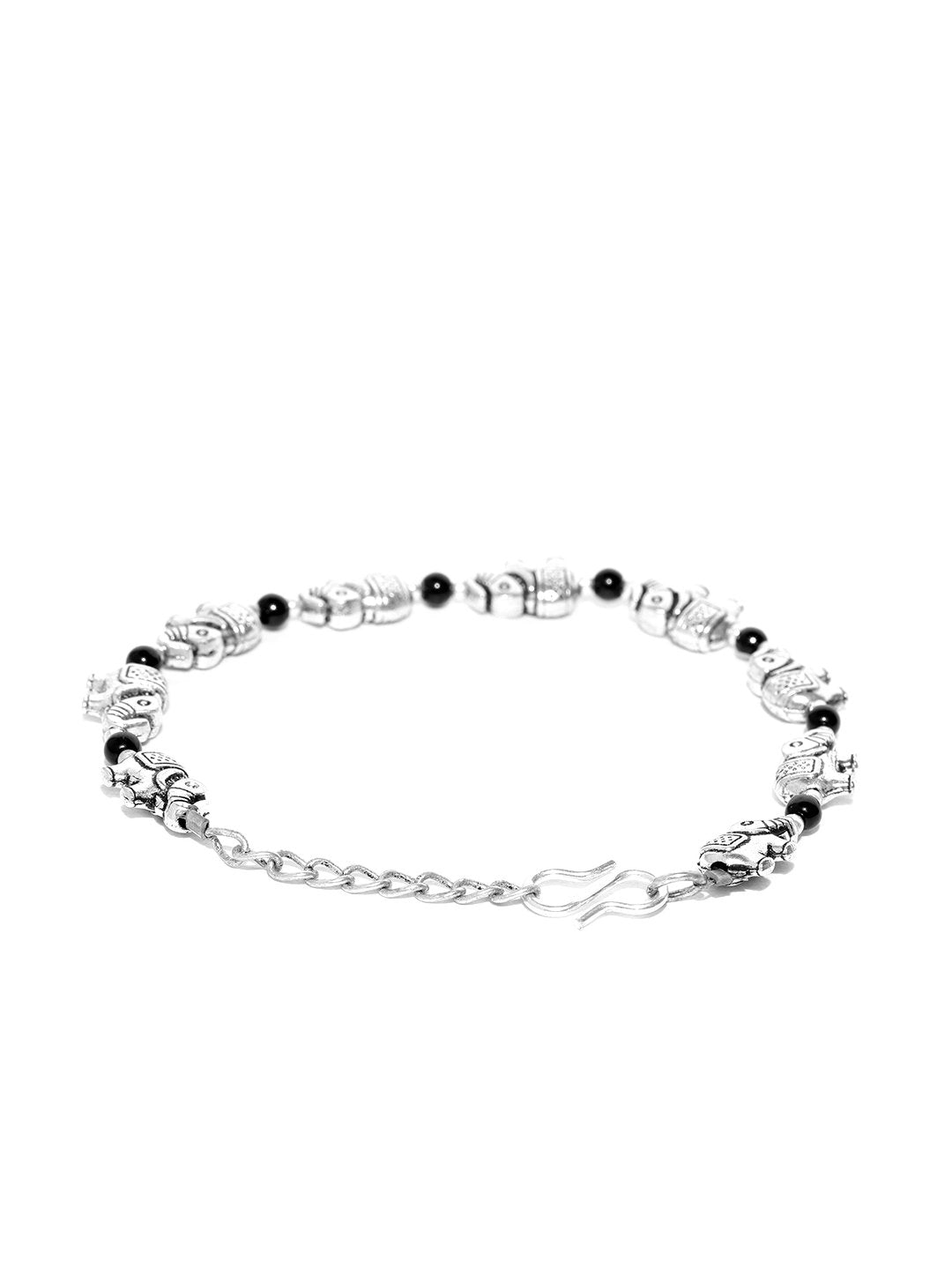 Women's  Antique Oxidised Silver-Toned Elephant Inspired Adjustable Chain Bracelet - Priyaasi