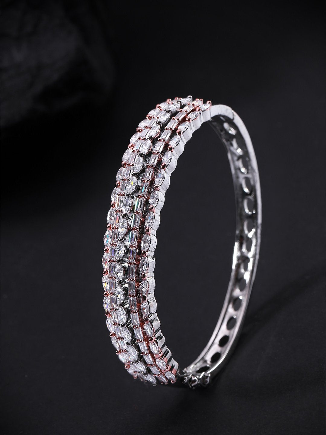 Women's Gunmetal-Plated American Diamond Studded Kada Bracelet - Priyaasi