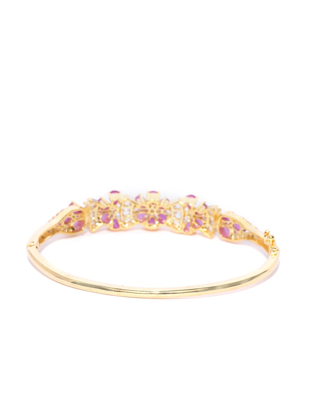Women's  American Diamond and Ruby Stones Studded Floral Patterned Bracelet in Magenta Color - Priyaasi