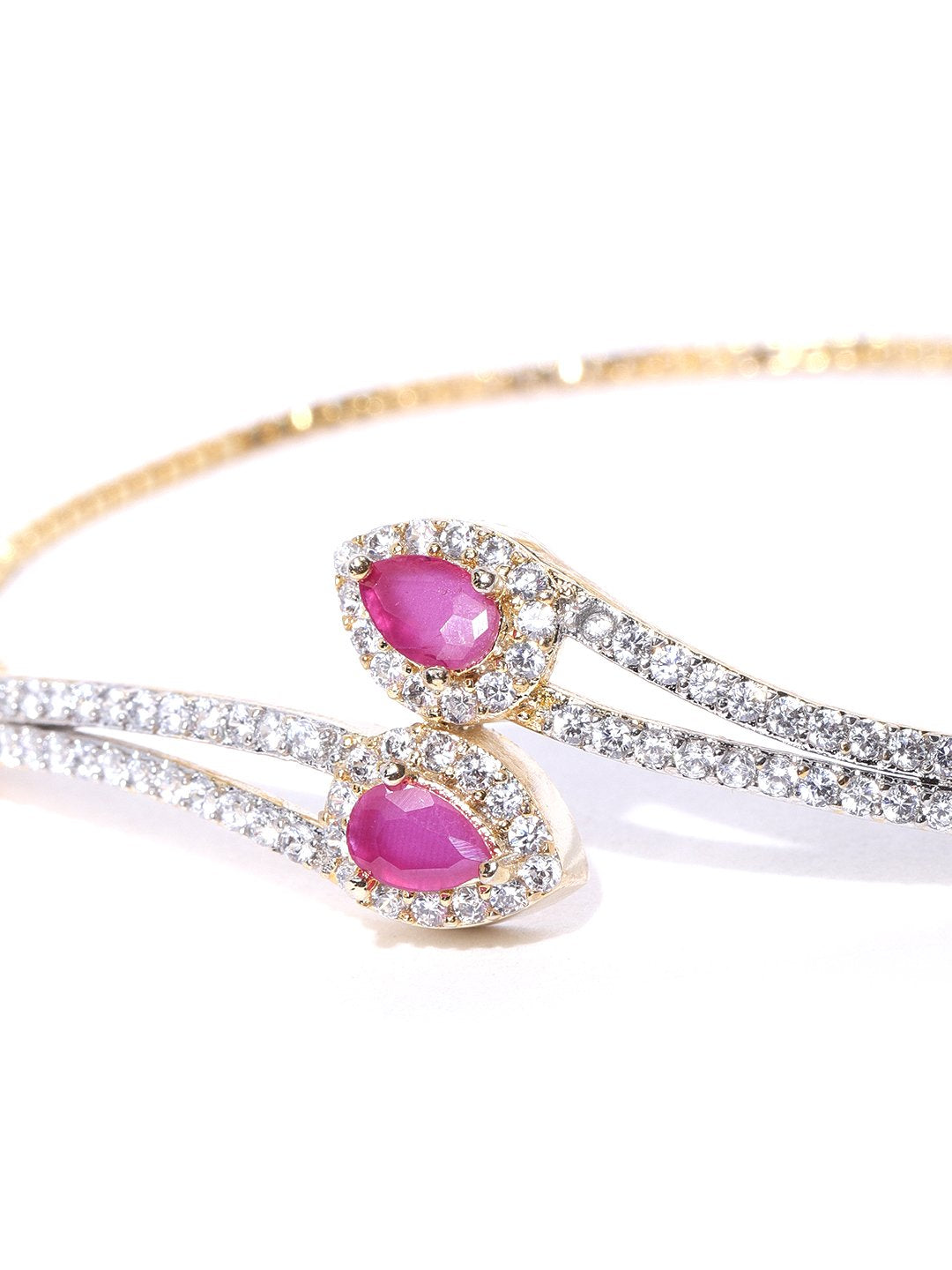 Women's  American Diamond and Ruby Studded Link Bracelet - Priyaasi