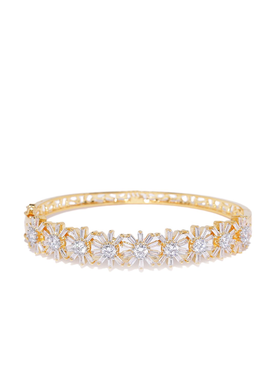 Women's  Gold-Plated American Diamond Studded Floral Bracelet - Priyaasi