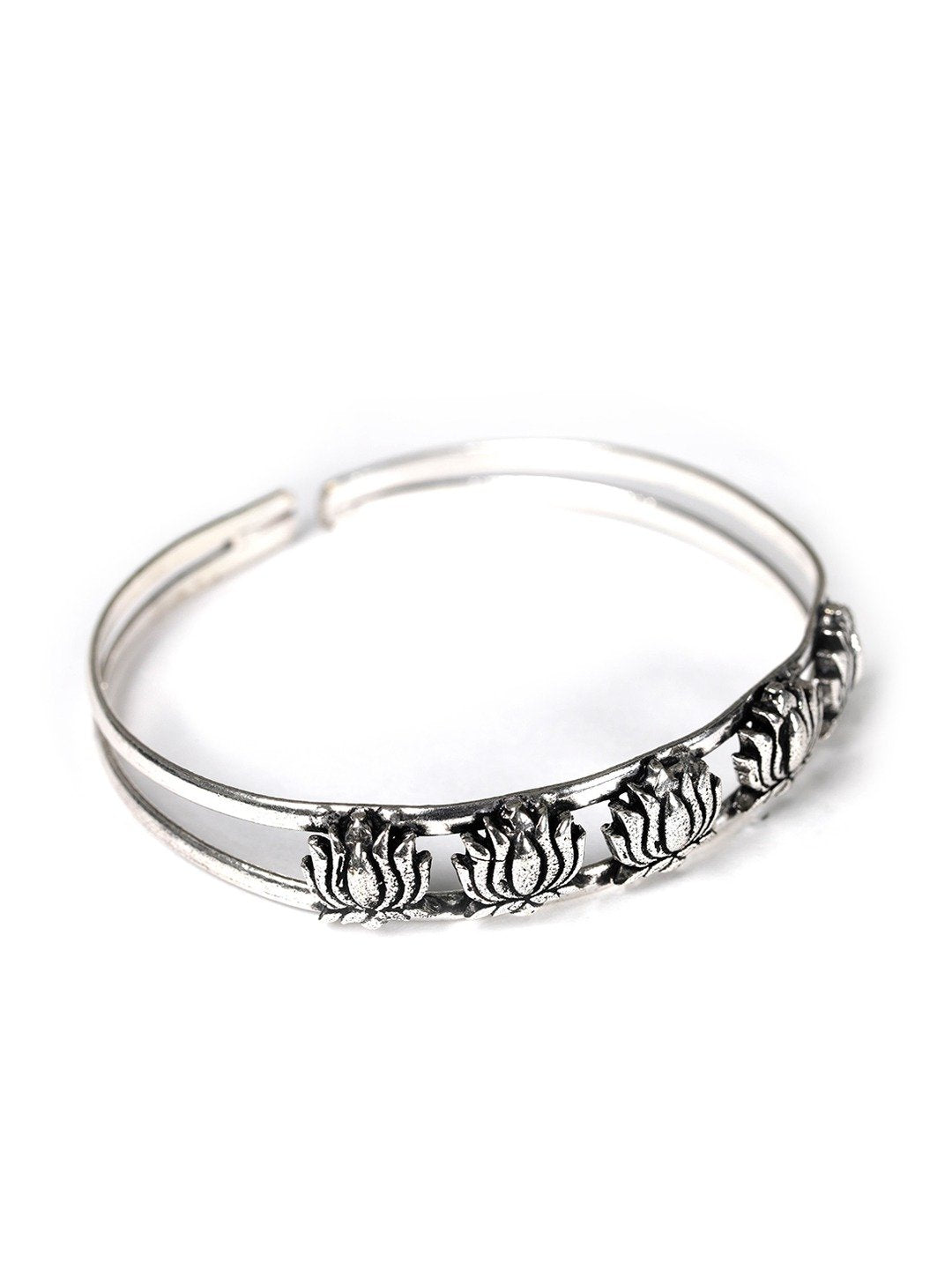 Women's Oxidized Silver-Plated Cuff Bracelet with floral pattern - Priyaasi