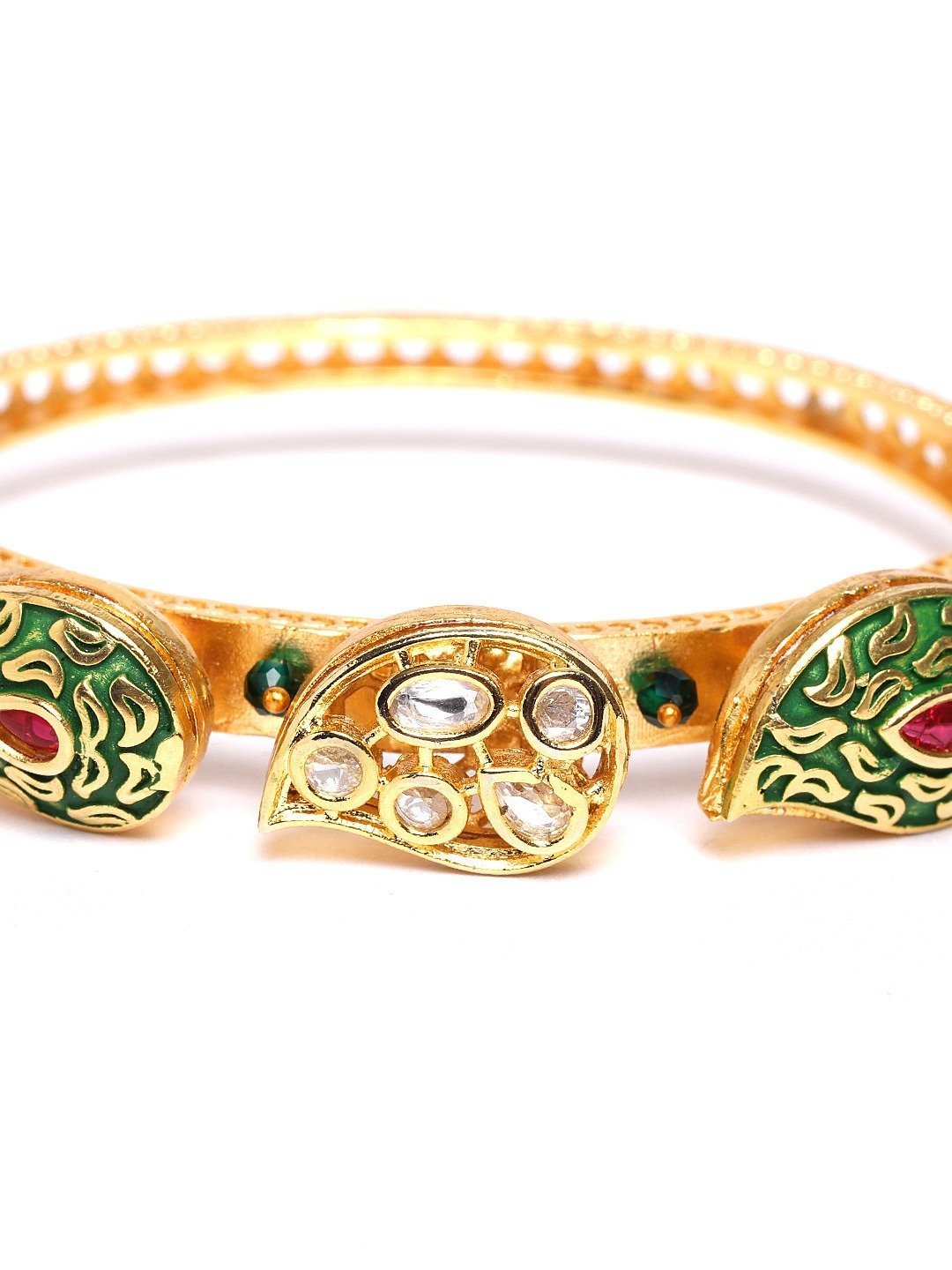Women's Gold Plated Kundan Studded Bangle Style Bracelet - Priyaasi