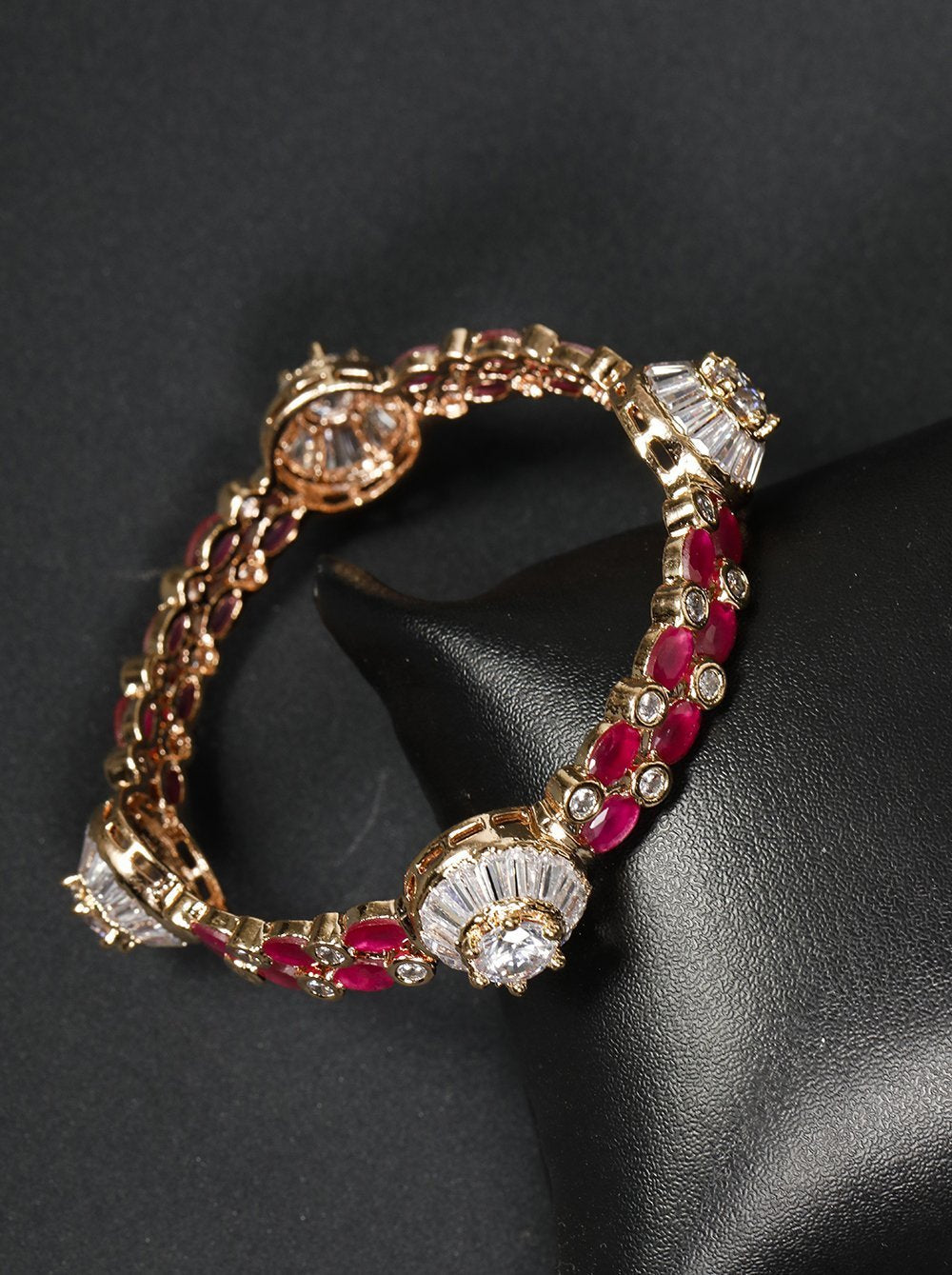 Women's Rose Gold Plated Magenta Stone Studded Bracelet - Priyaasi
