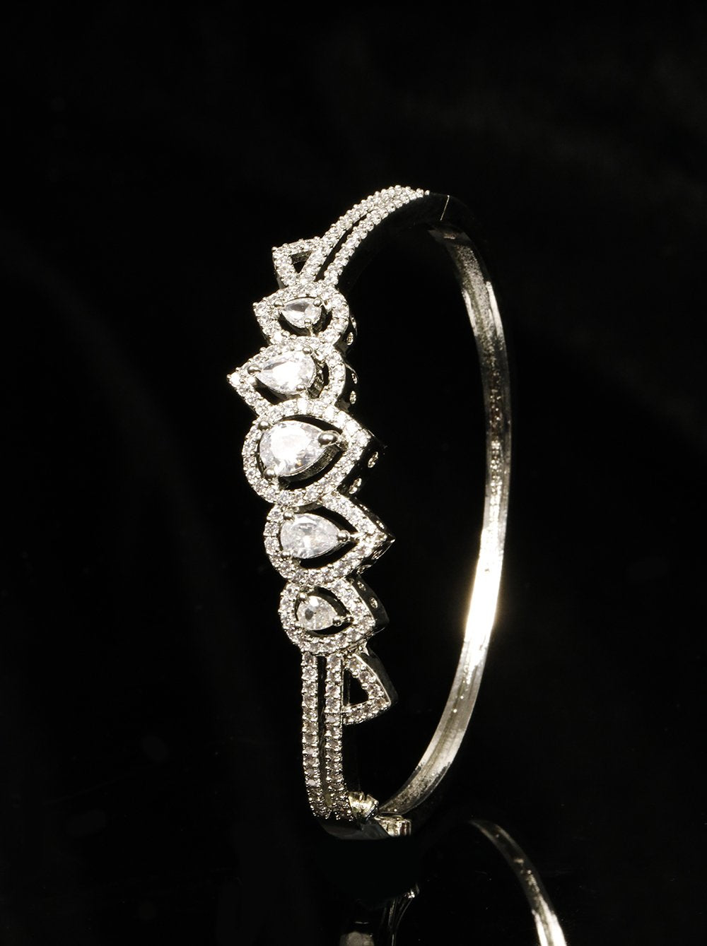Women's  American Diamond Silver Plated Bangle Style Bracelet - Priyaasi