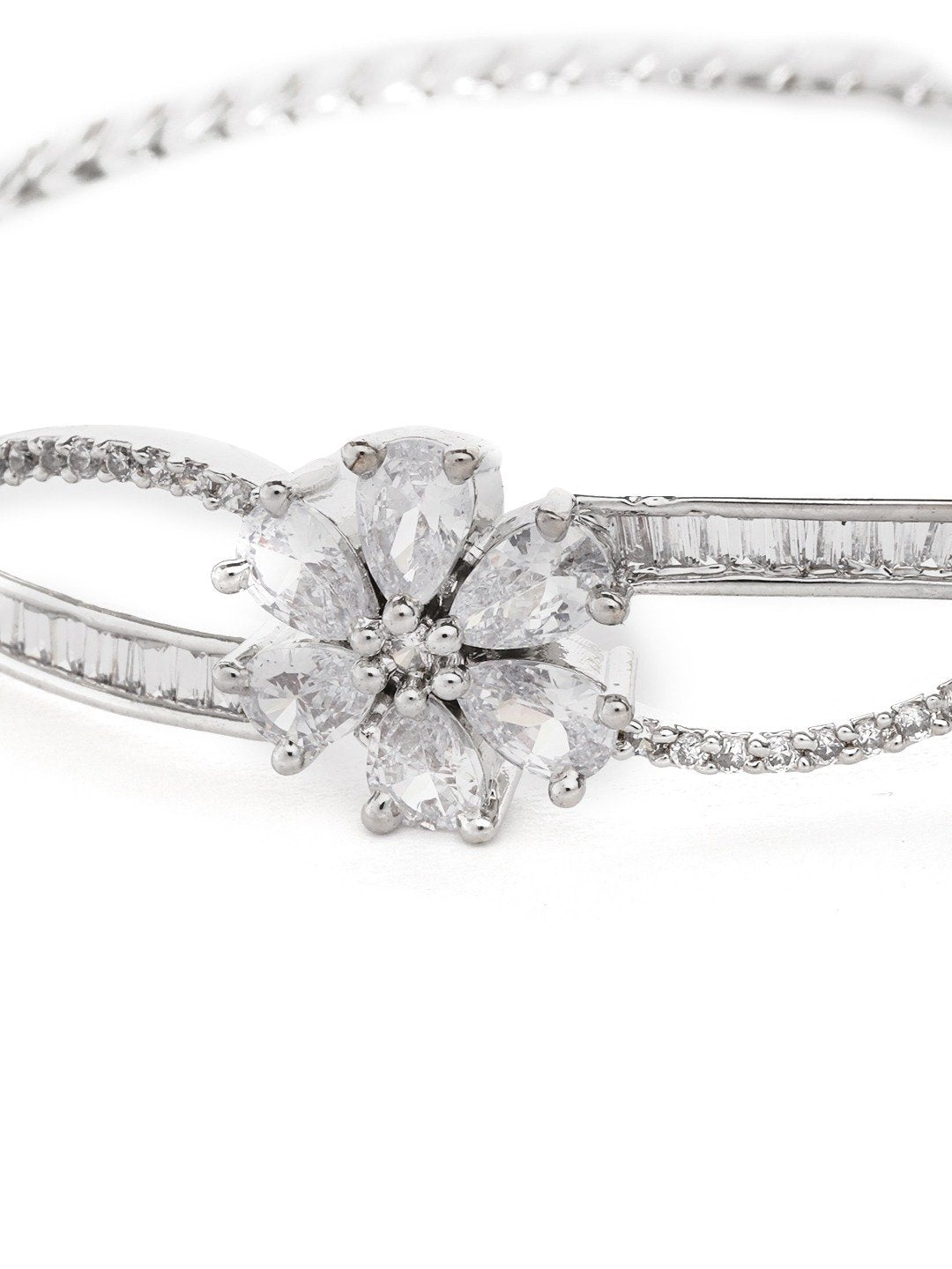 Women's Flower Shaped American Diamond Studded Party Bracelet - Priyaasi