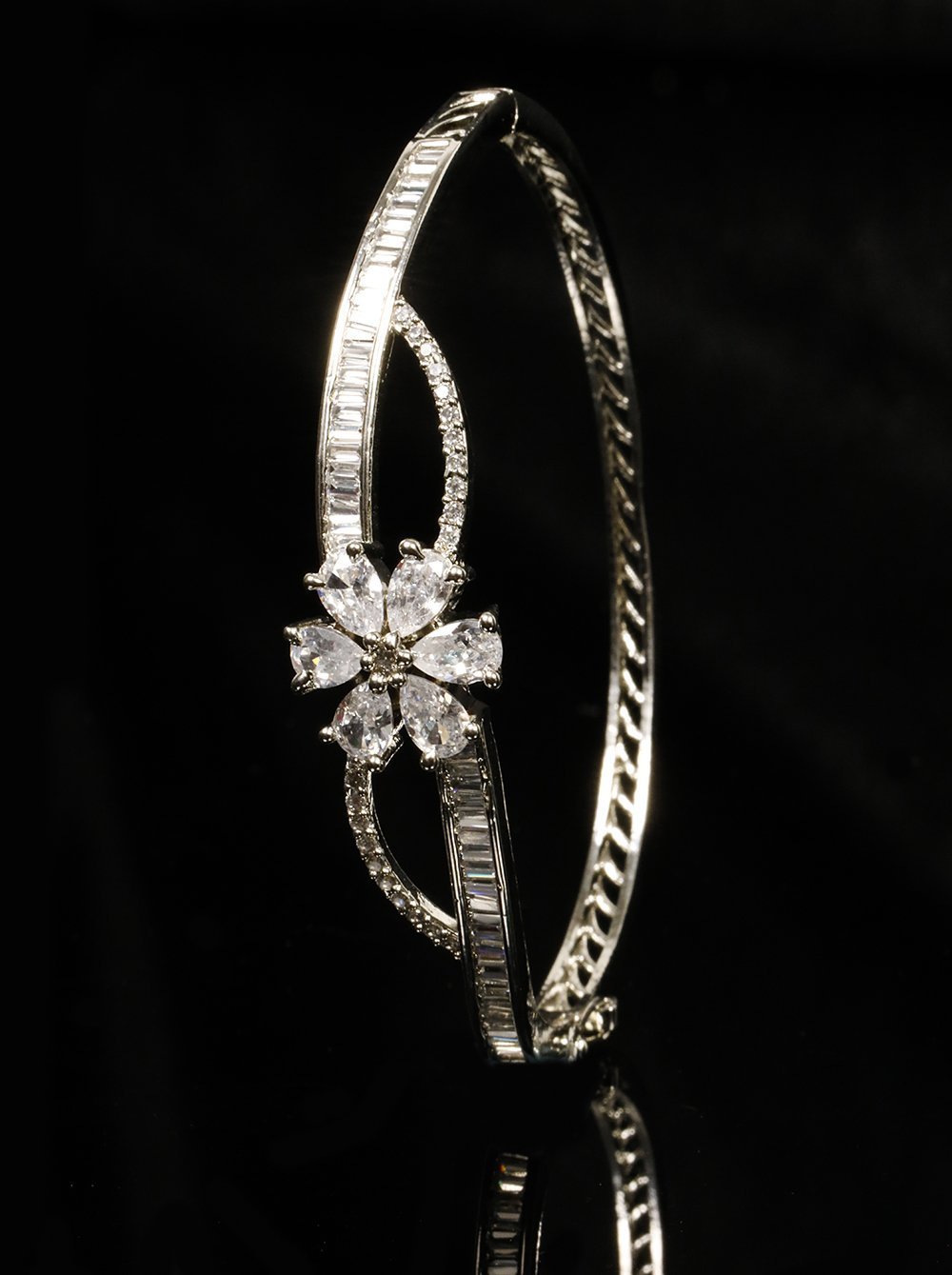 Women's Flower Shaped American Diamond Studded Party Bracelet - Priyaasi