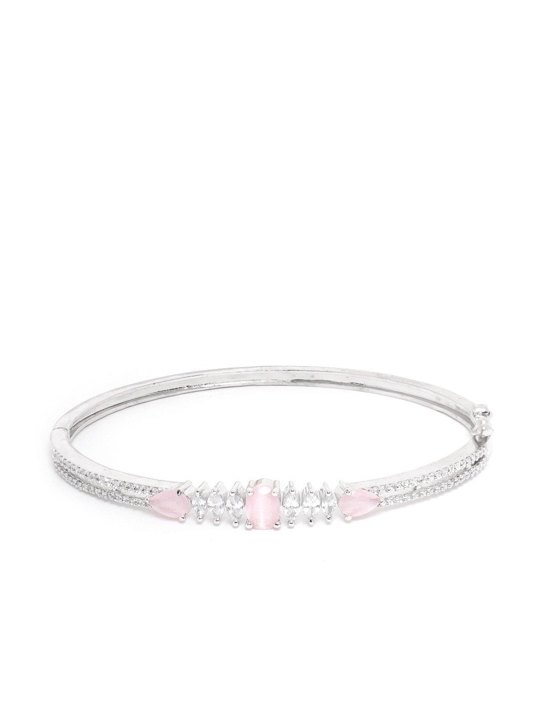 Women's Pink Stone Studded Silver Plated Bracelet - Priyaasi