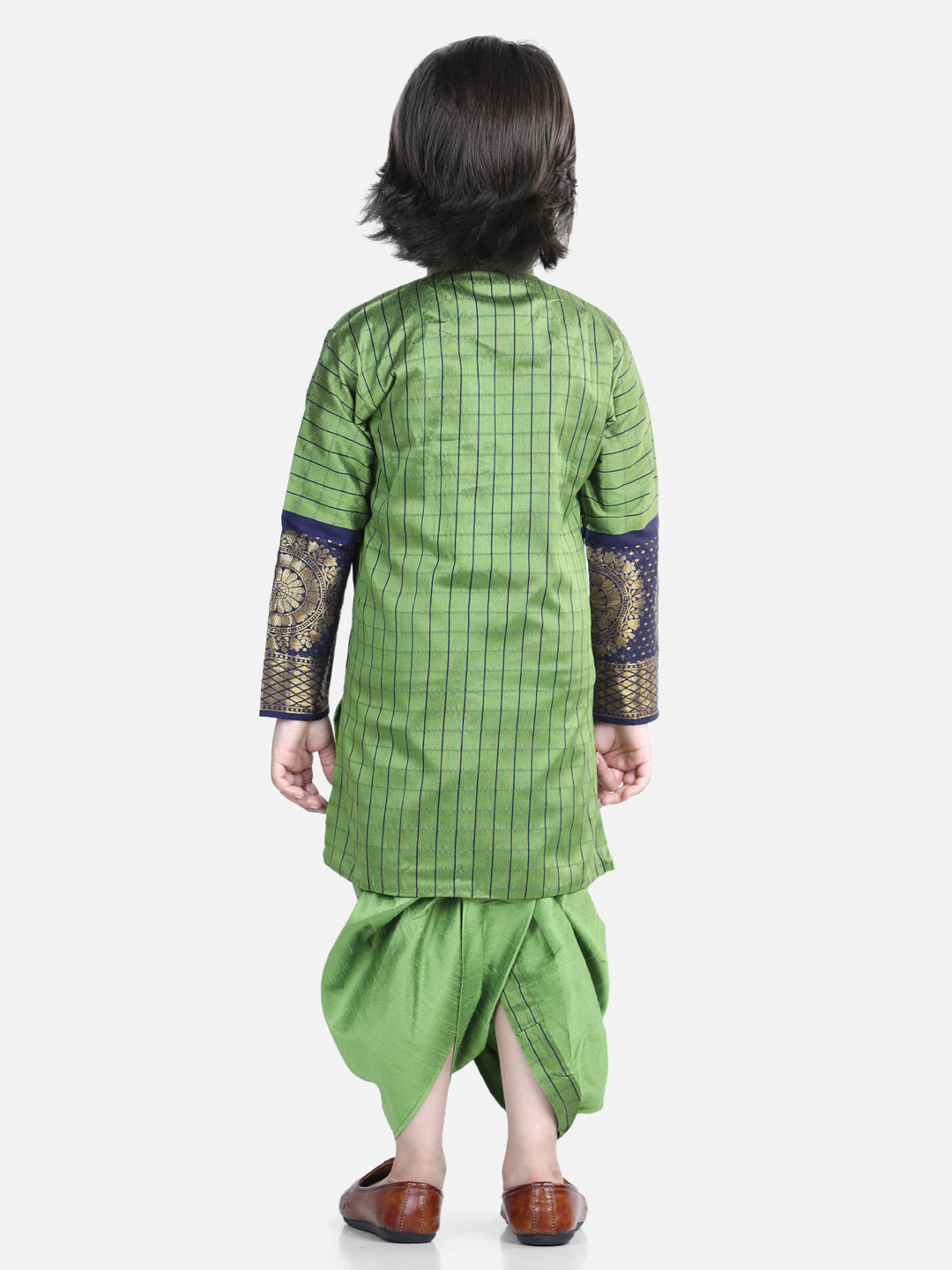 Boy's Green Color Full Sleeve Silk Border Dhoti Kurta  - NOZ2TOZ KIDS