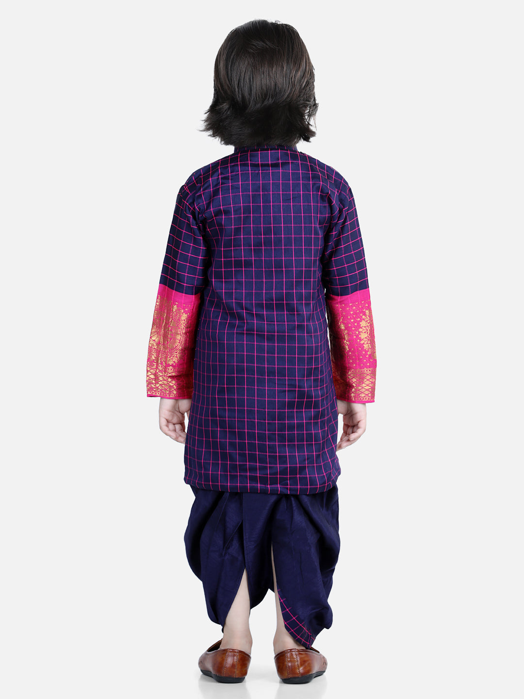 Boy's Purple Color Full Sleeve Silk Border Dhoti Kurta  - NOZ2TOZ KIDS