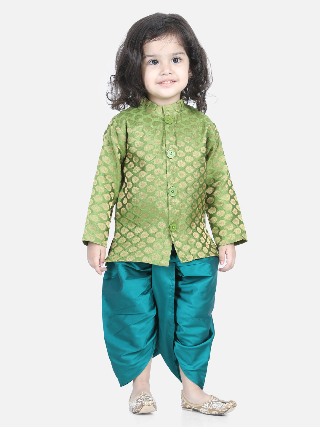 Boy's Green Color Jacquard Full Sleeve Sherwani Dhoti - NOZ2TOZ KIDS
