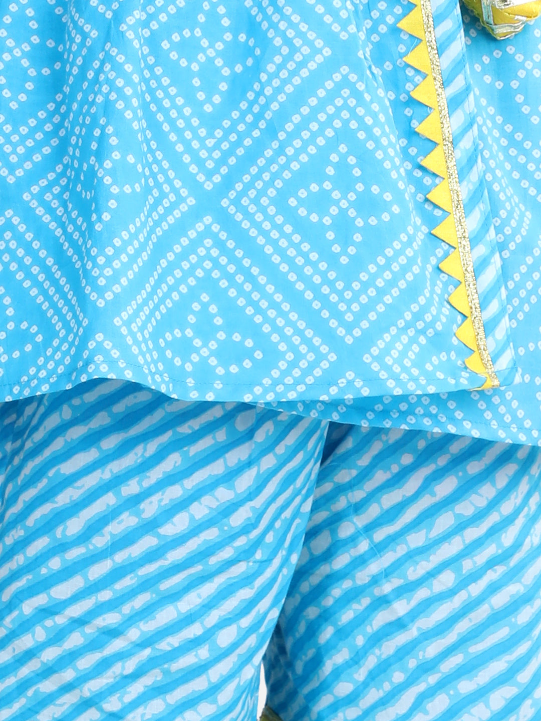 Girl's Blue Color Block Print Cotton Angrakha with Sharara - NOZ2TOZ KIDS
