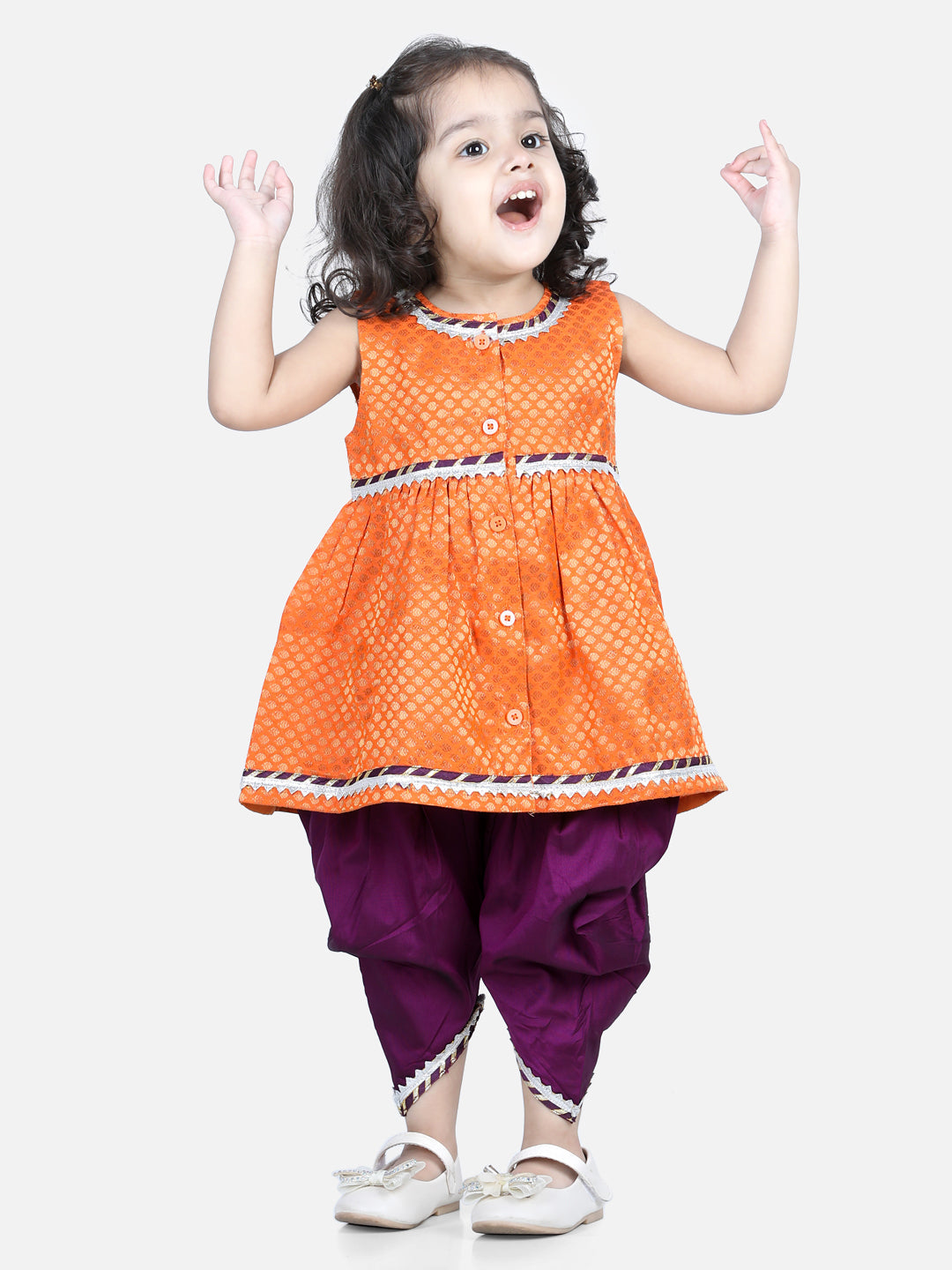 Girl's Orange Color Jacquard Top with Dhoti  - NOZ2TOZ KIDS