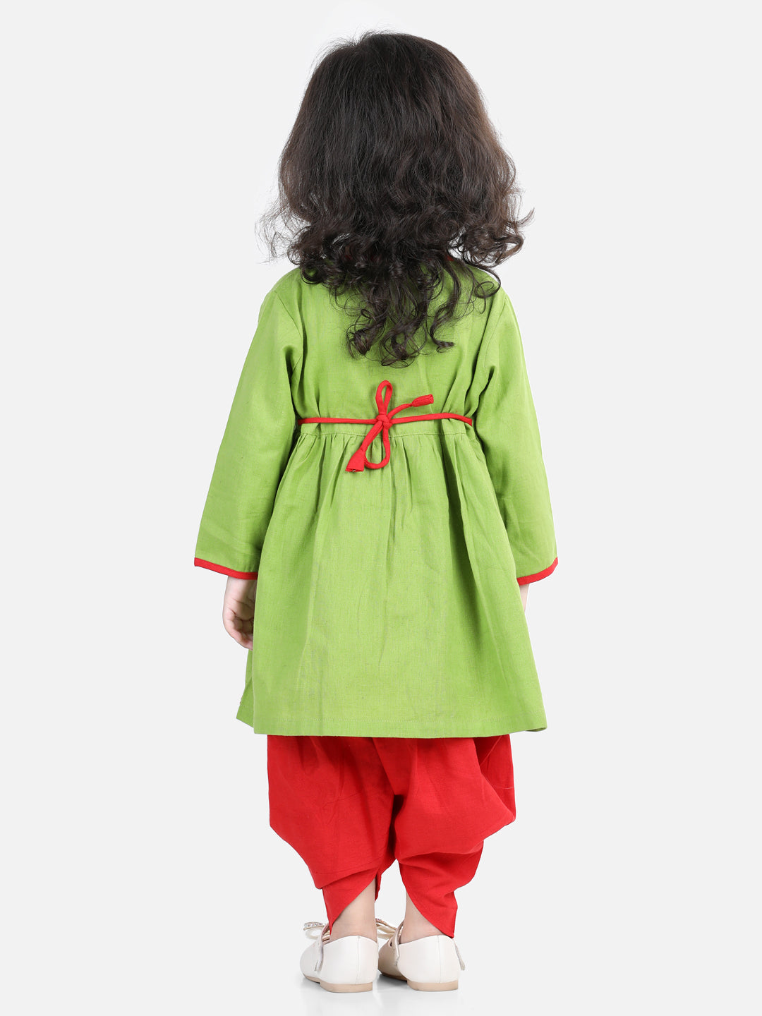 Girl's Red Color Cotton Embroidery Top Dhoti - NOZ2TOZ KIDS