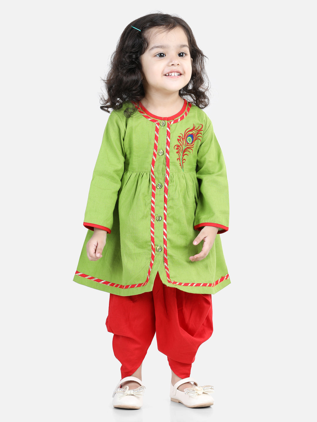 Girl's Red Color Cotton Embroidery Top Dhoti - NOZ2TOZ KIDS