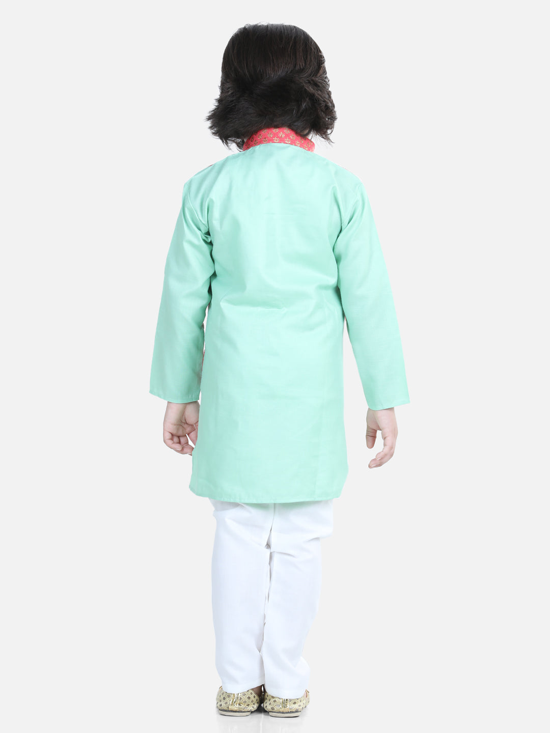 Boy's Green Color Attached Jacquard Jacket Kurta Pajama  - NOZ2TOZ KIDS