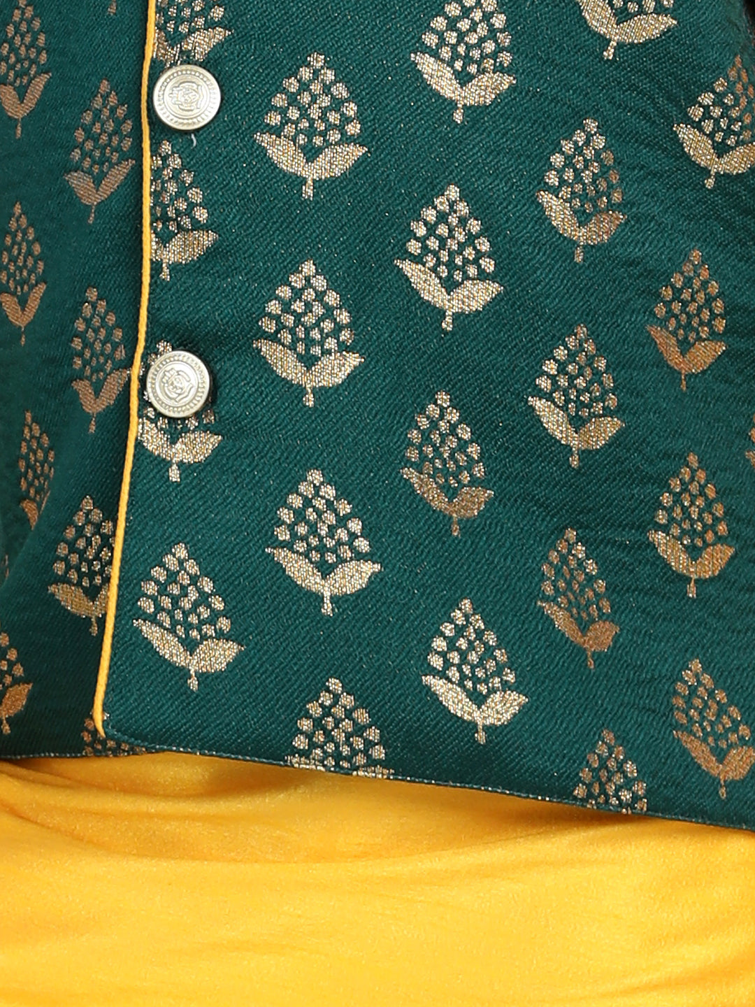 Boy's Green Color 3 Piece Jacquard Jacket Silk Kurta Pajama - NOZ2TOZ KIDS