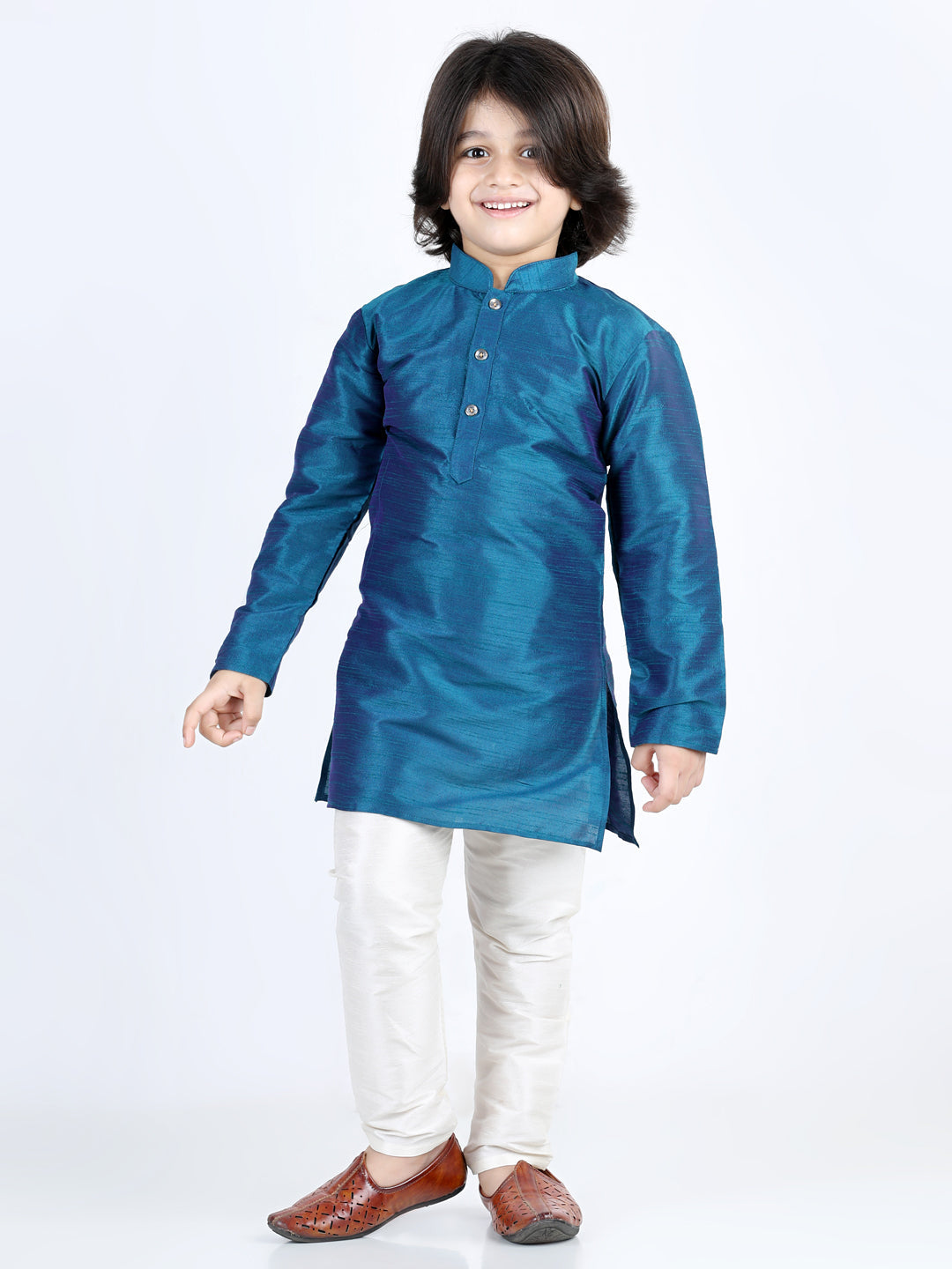 Boy's Yellow Color 3 Piece Jacquard Jacket Silk Kurta Pajama - NOZ2TOZ KIDS