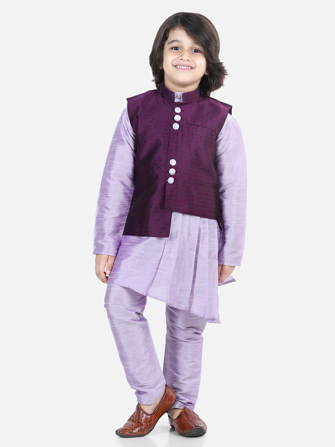 Boy's Purple Cotton Kurta Sets - Bownbee