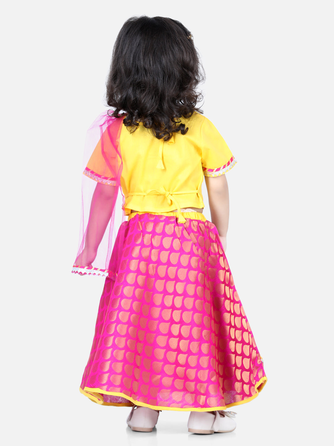 Girl's Yellow Color Front Open Cotton Top with Jacquard Lehenga  - NOZ2TOZ KIDS