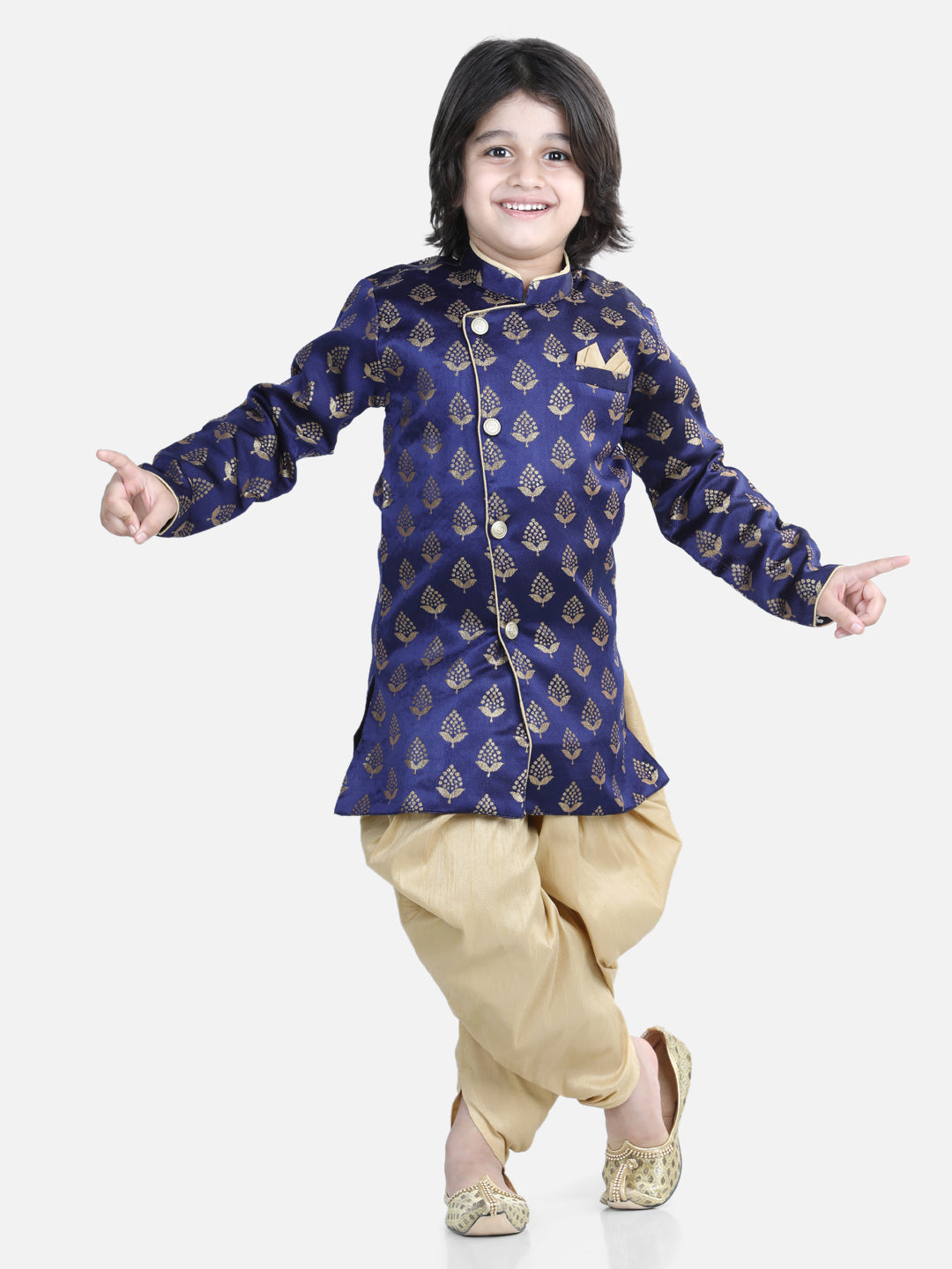Boy's Blue Color Full Sleeve Jacquard Sherwani  - NOZ2TOZ KIDS