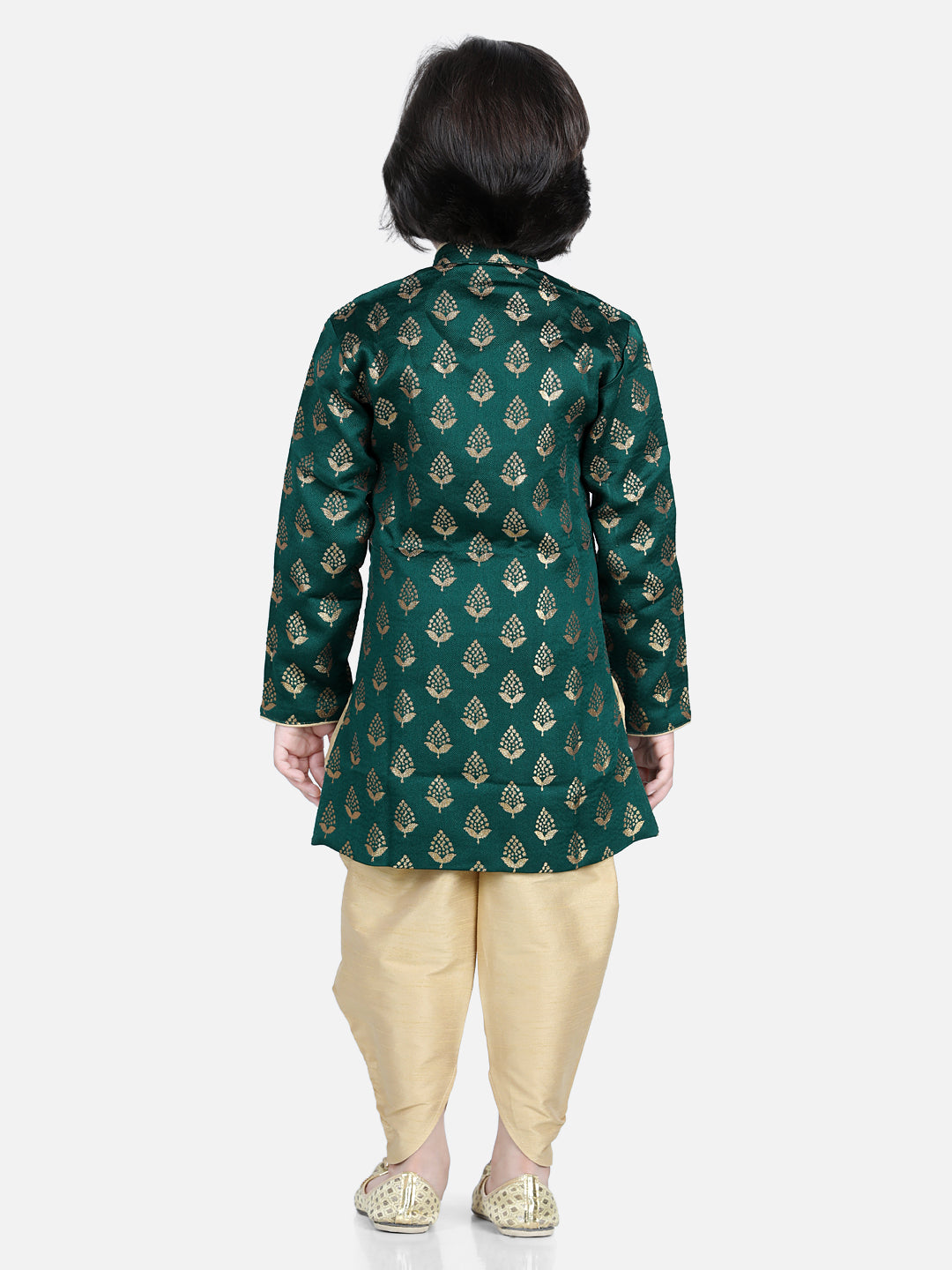 Boy's Green Color Full Sleeve Jacquard Sherwani  - NOZ2TOZ KIDS