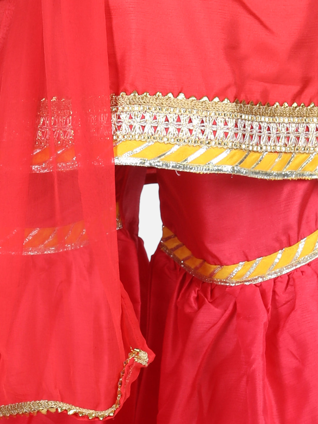 Girl's Red Color Bell Sleeve Silk Kurti Sharara Dupatta  - NOZ2TOZ KIDS