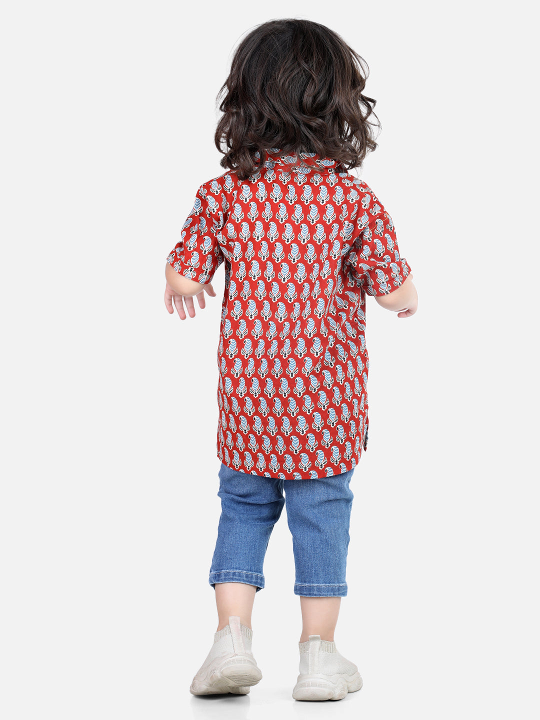 Boy's Red Color Printed Half Sleeve Pure Cotton Shirt  - NOZ2TOZ KIDS