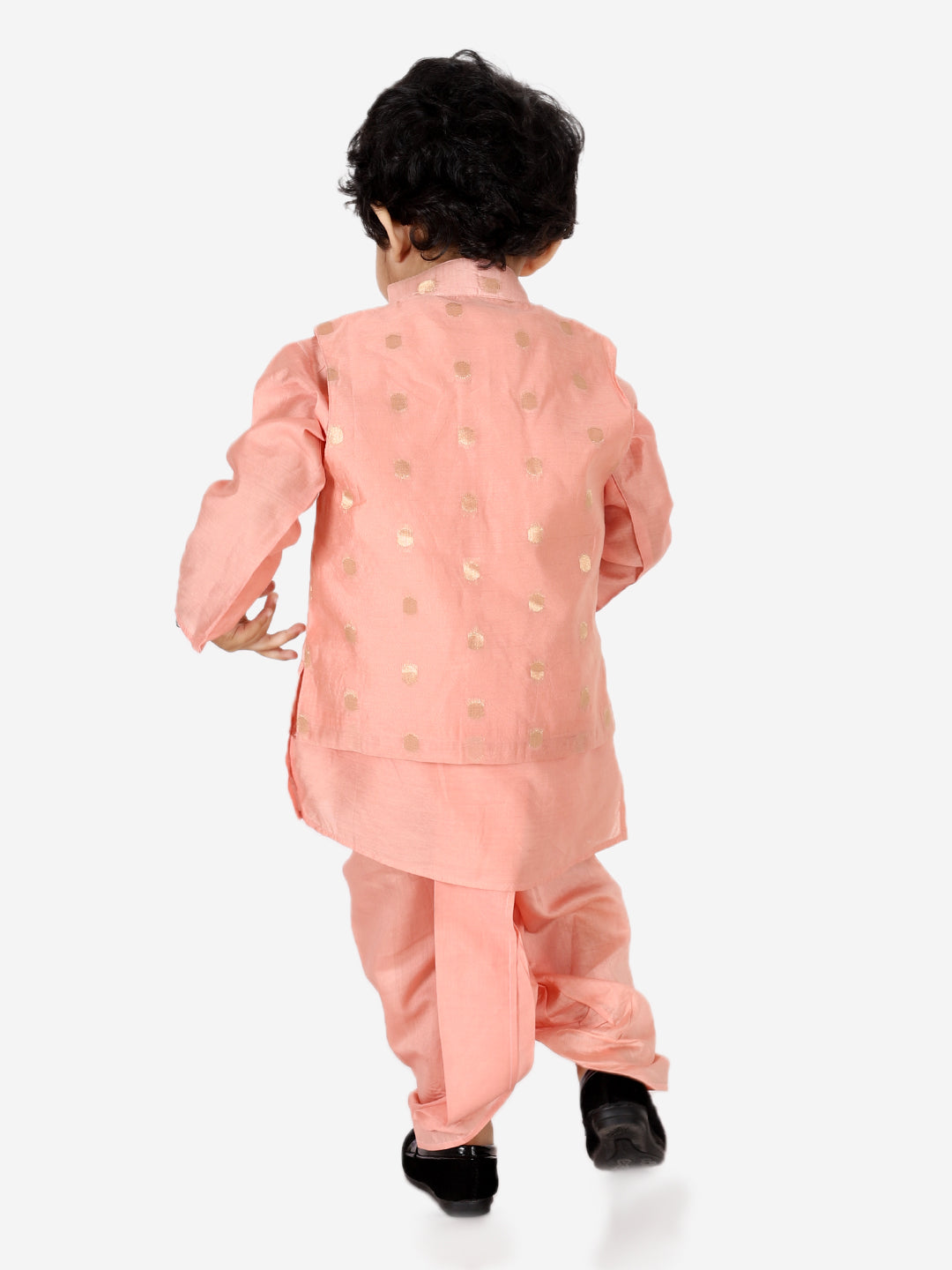 Boy's Peach Silk Dhoti Sets - Bownbee