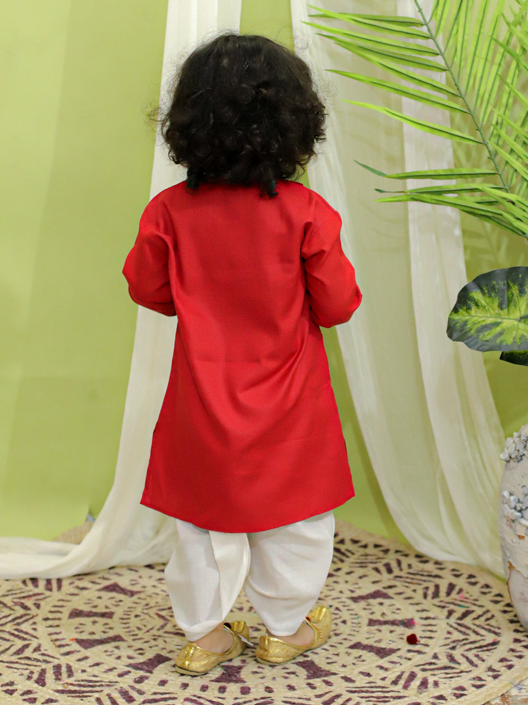 Boy's Red Cotton Dhoti Sets - Bownbee