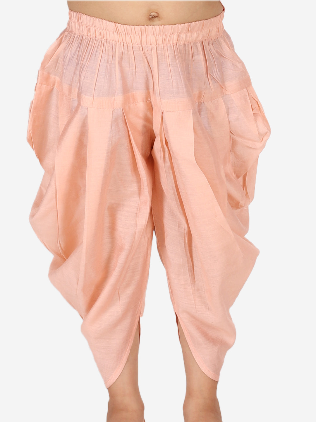Girl's Silk Peach Dhoti Sets - Bownbee