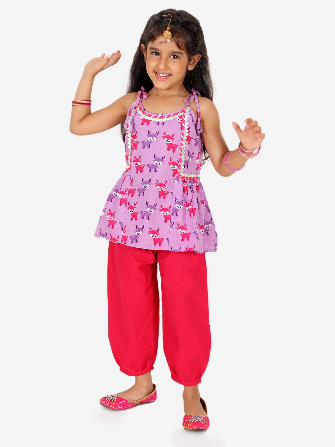 Girl's Cotton Purple Dhoti Sets - Bownbee