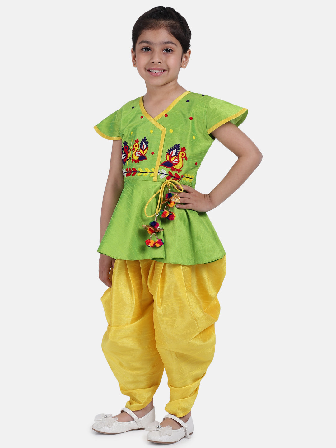 Girl's Silk Green Dhoti Sets - Bownbee