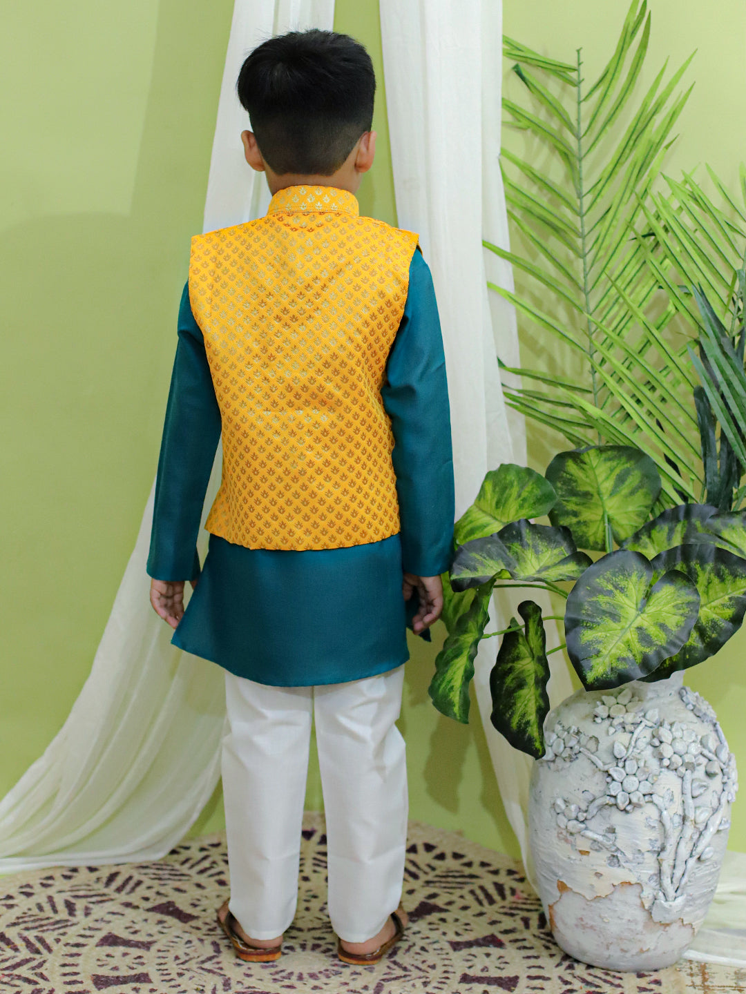 Boy's Yellow Cotton Kurta Sets - Bownbee