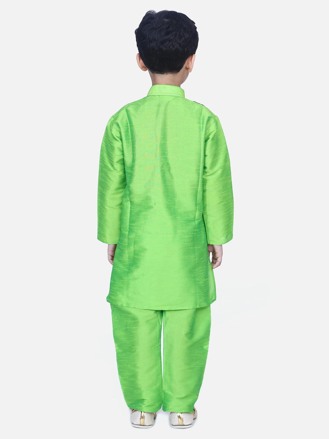 Boy's Green Silk Kurta Sets - Bownbee