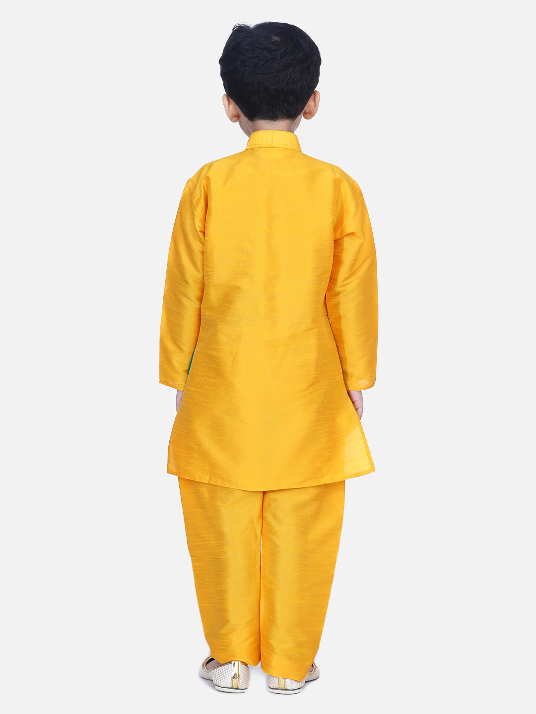 Boy's Orange Silk Kurta Sets - Bownbee