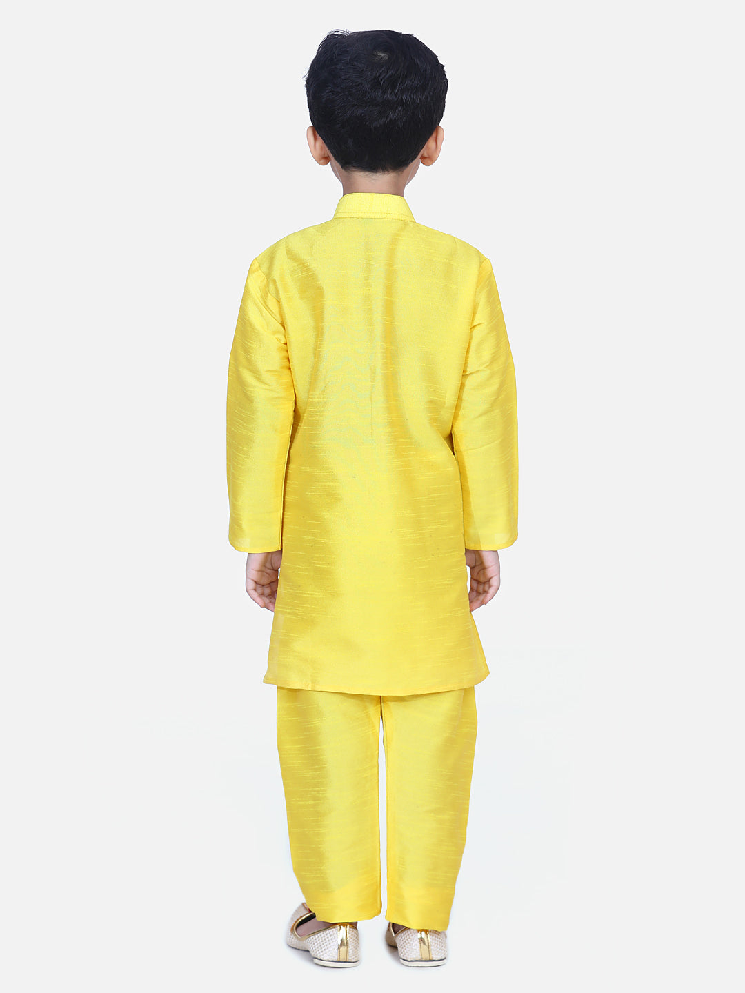 Boy's Yellow Silk Kurta Sets - Bownbee