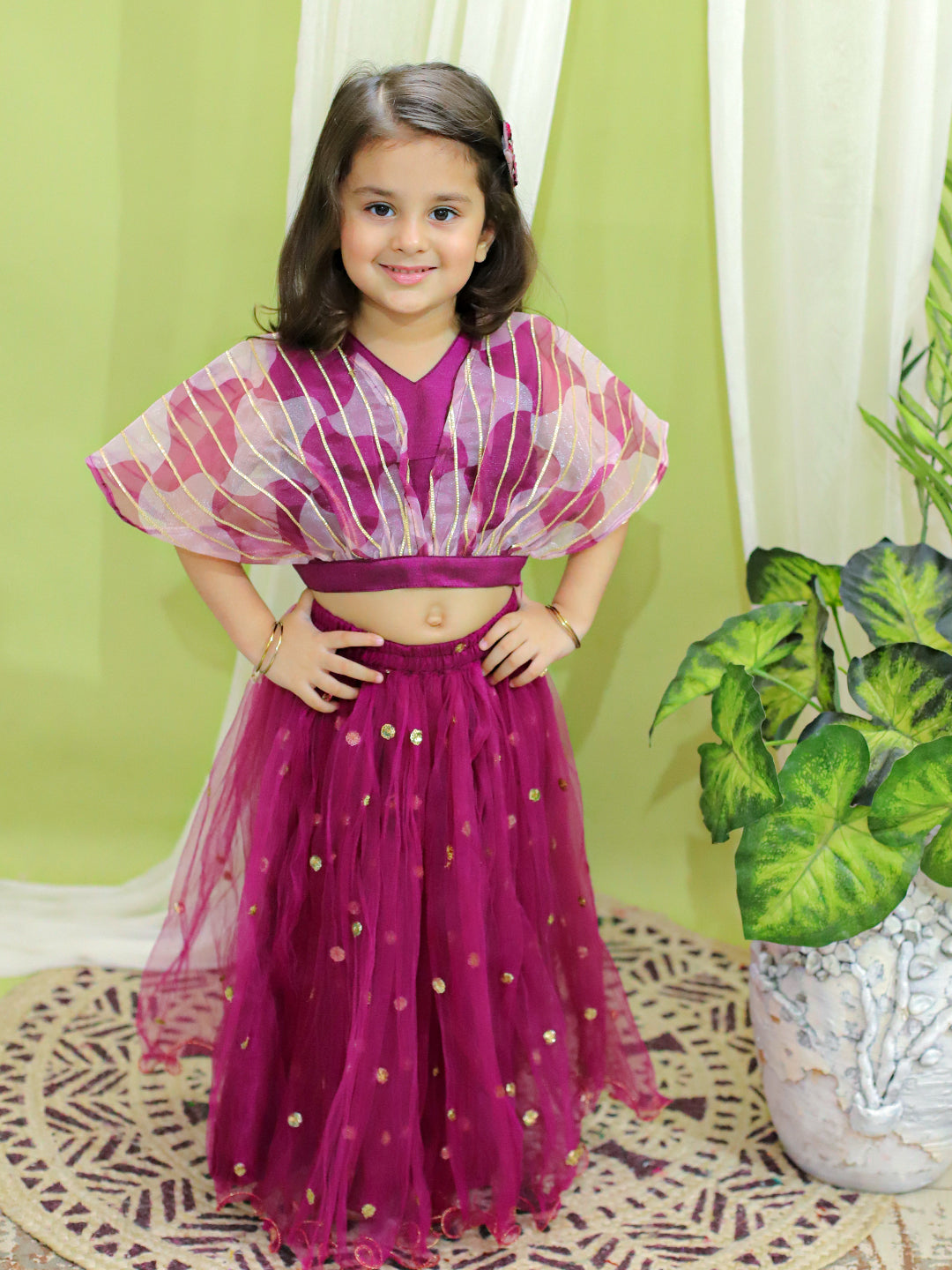 Girl's Silk Purple Lehenga Sets - Bownbee
