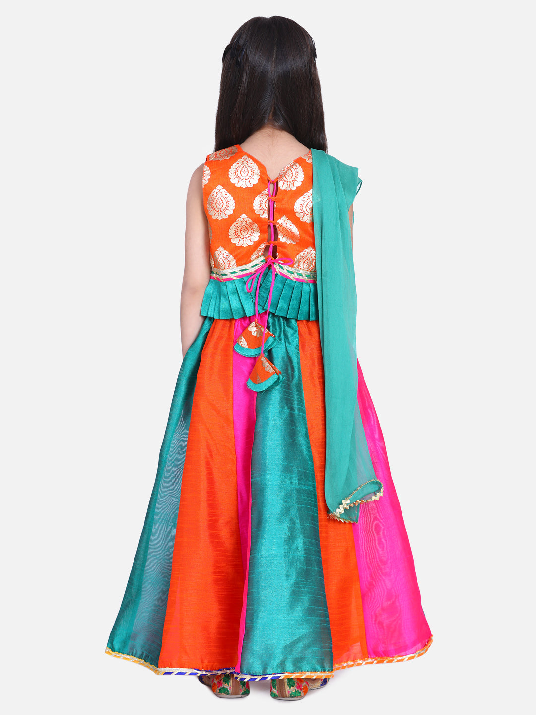Girl's Silk Orange Lehenga Sets - Bownbee