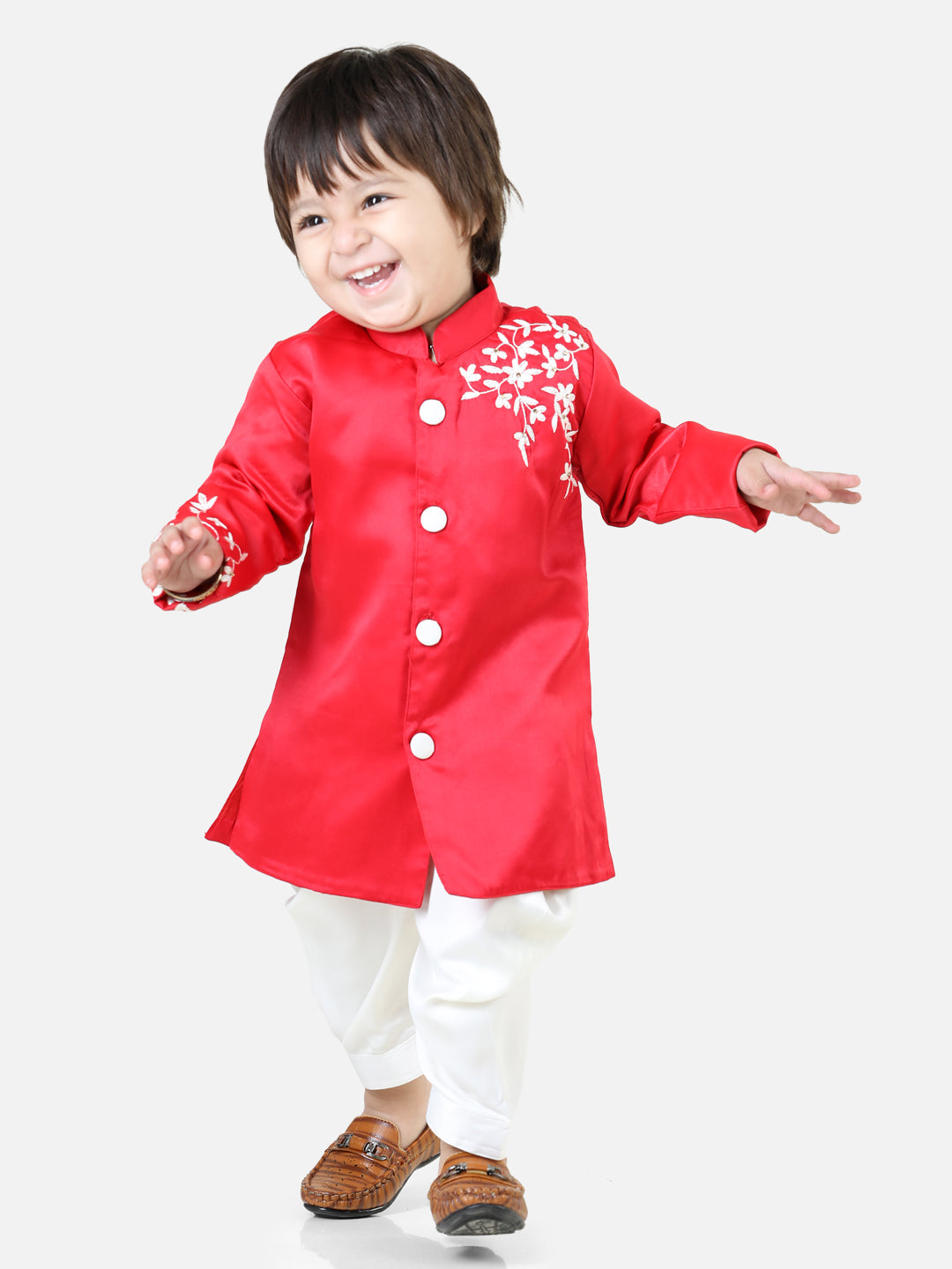 Boy's Red Cotton Sherwani Sets - Bownbee
