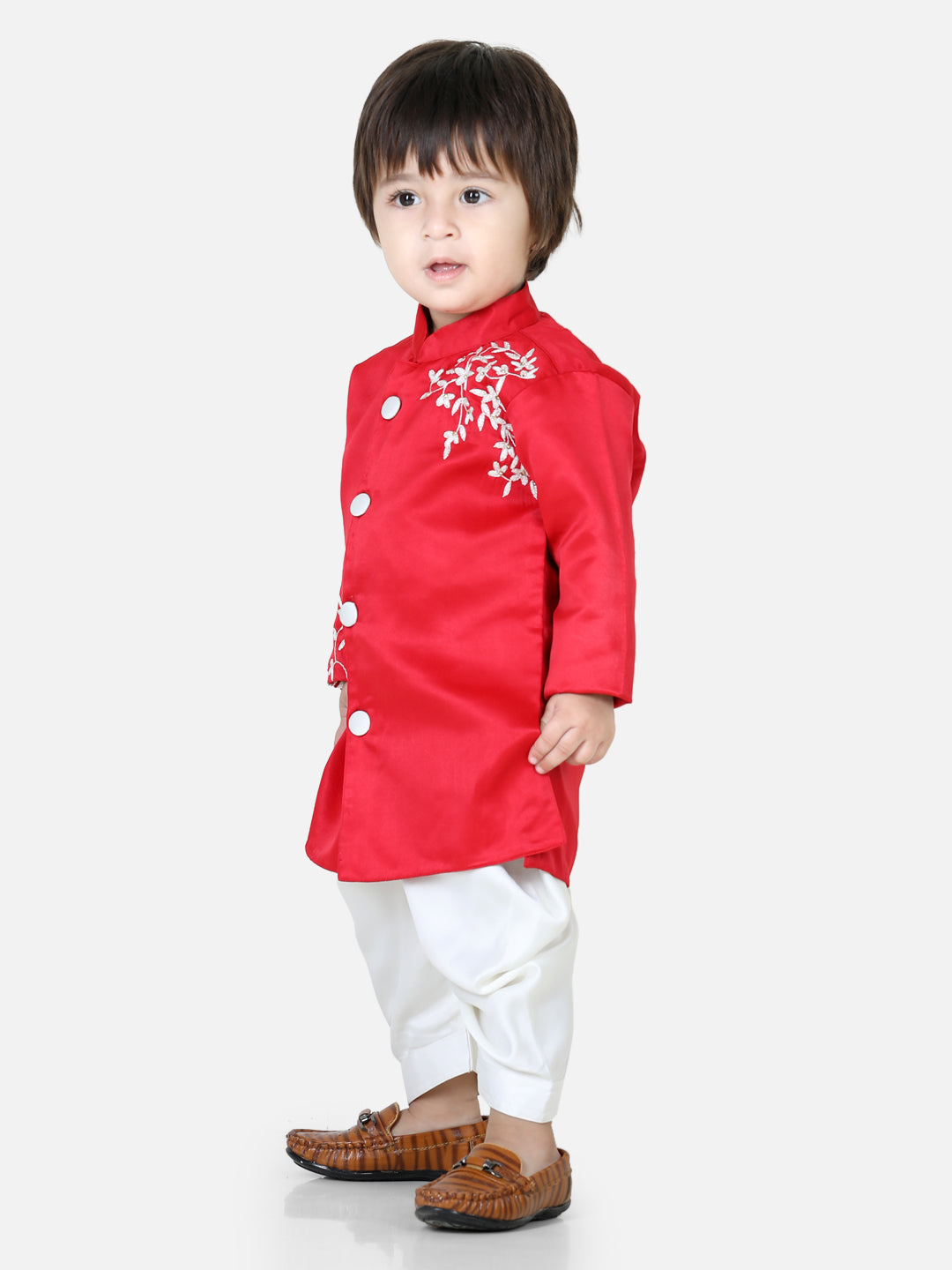 Boy's Red Cotton Sherwani Sets - Bownbee