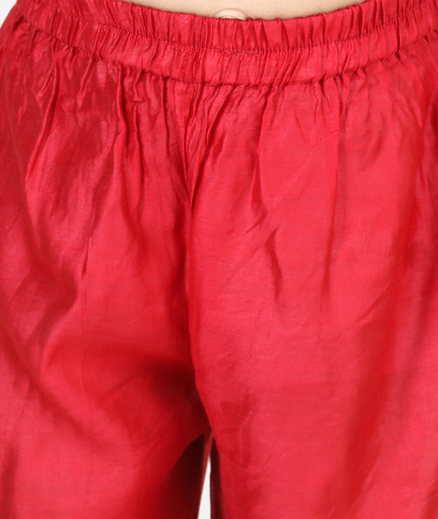 Girl's Chanderi Red Kurta Sets - Bownbee