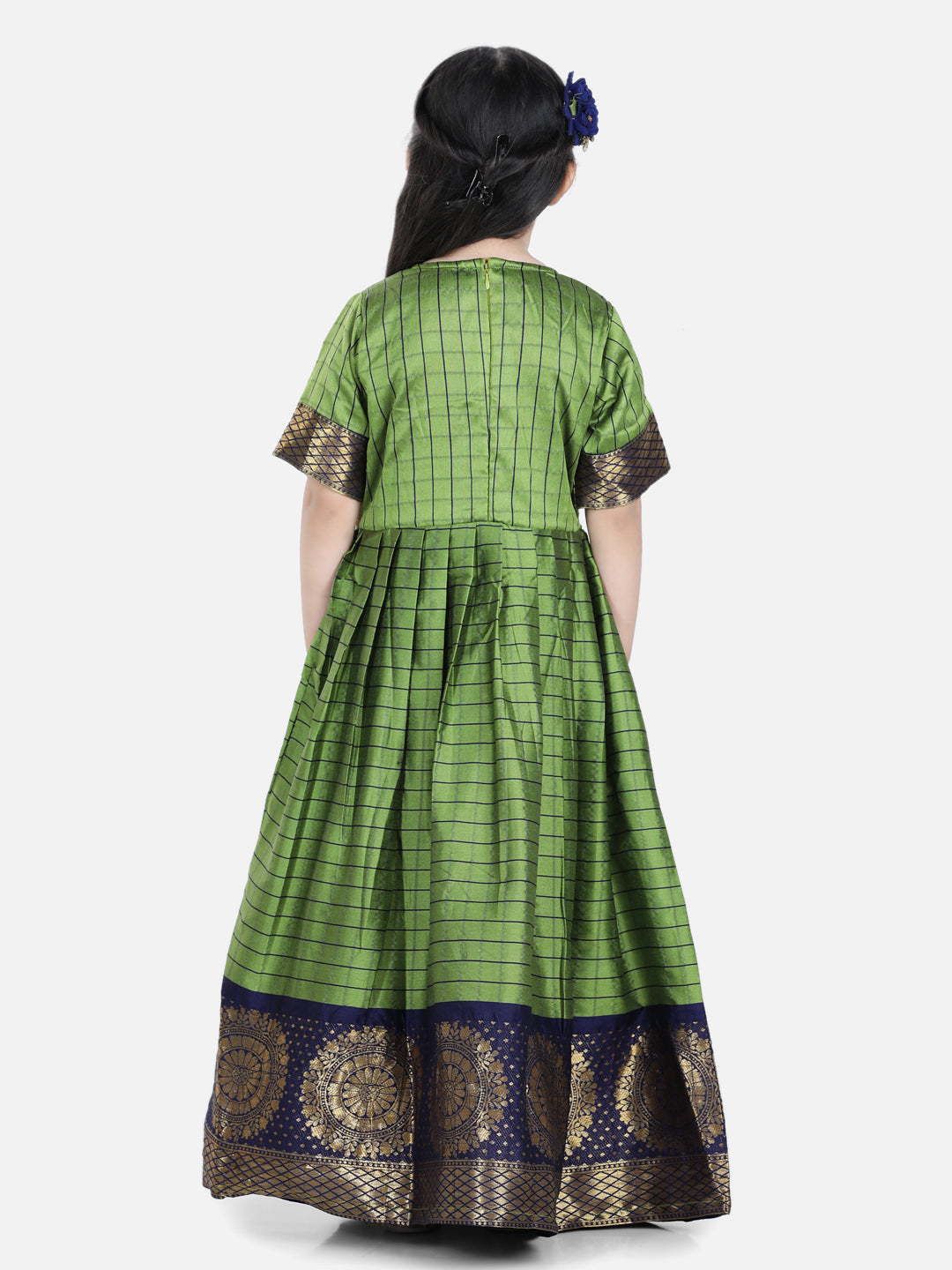 Girl's Green Color Silk South Indian Party Gown  - NOZ2TOZ KIDS