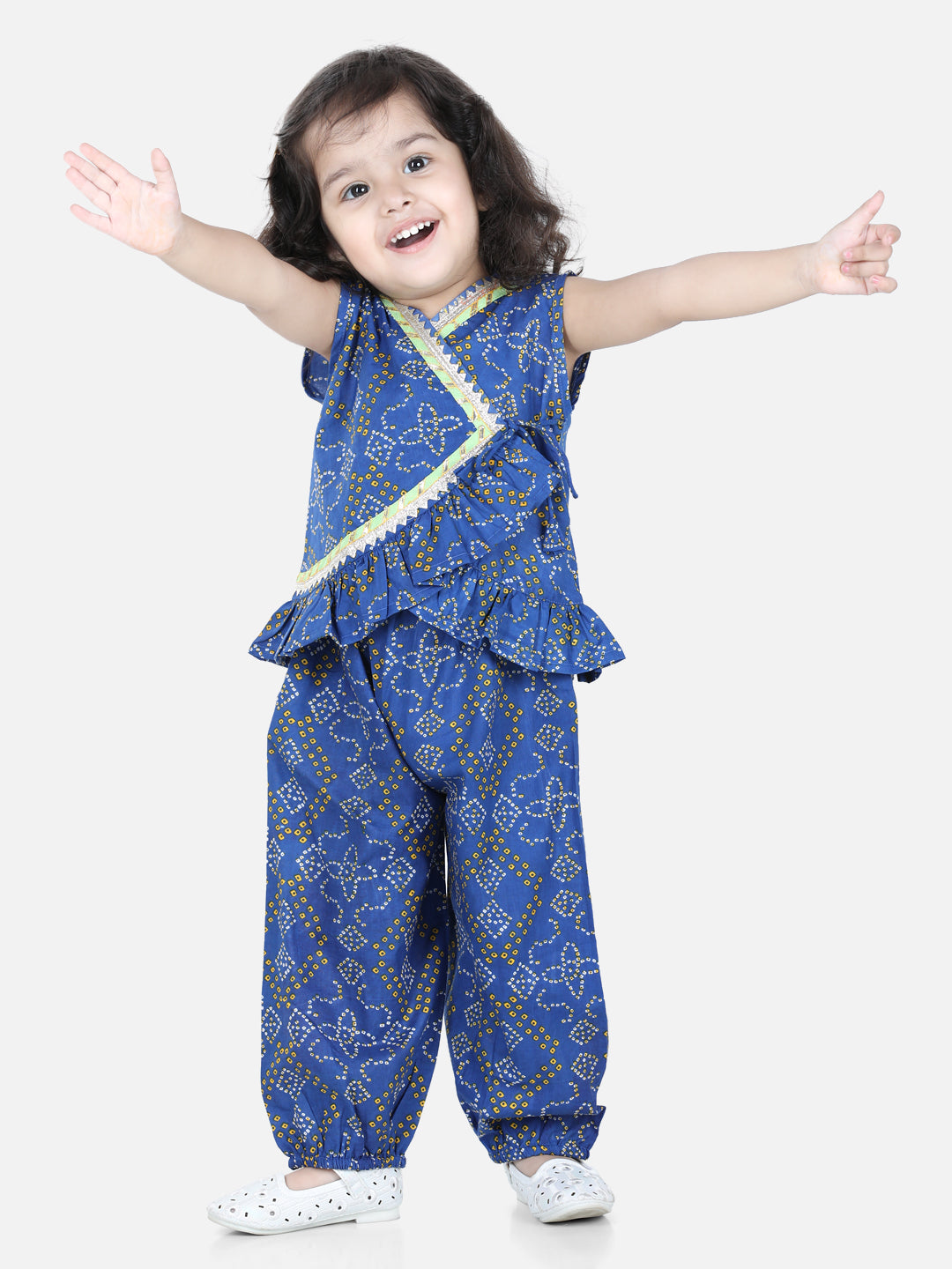 Girl's Blue Color Cotton Top with Harem  - NOZ2TOZ KIDS