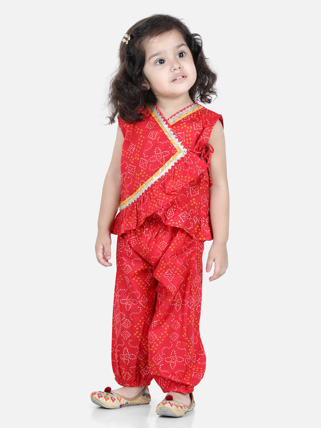 Girl's Red Color Cotton Top with Harem  - NOZ2TOZ KIDS