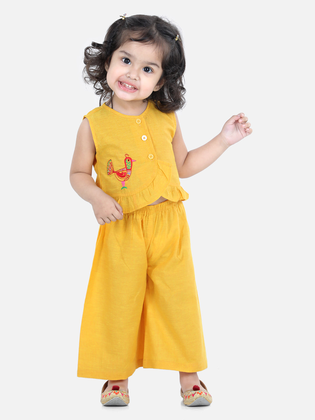 Girl's Cotton Yellow Dhoti Sets - Bownbee