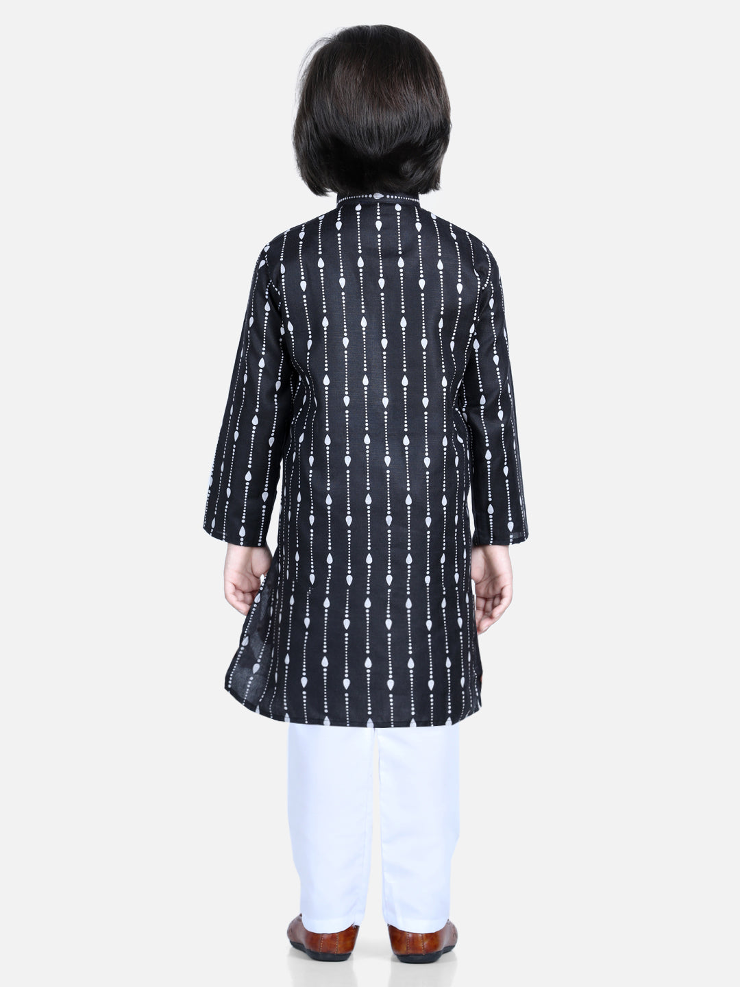 Boy's Black Color Printed Full Sleeve Cotton Kurta Pajama  - NOZ2TOZ KIDS