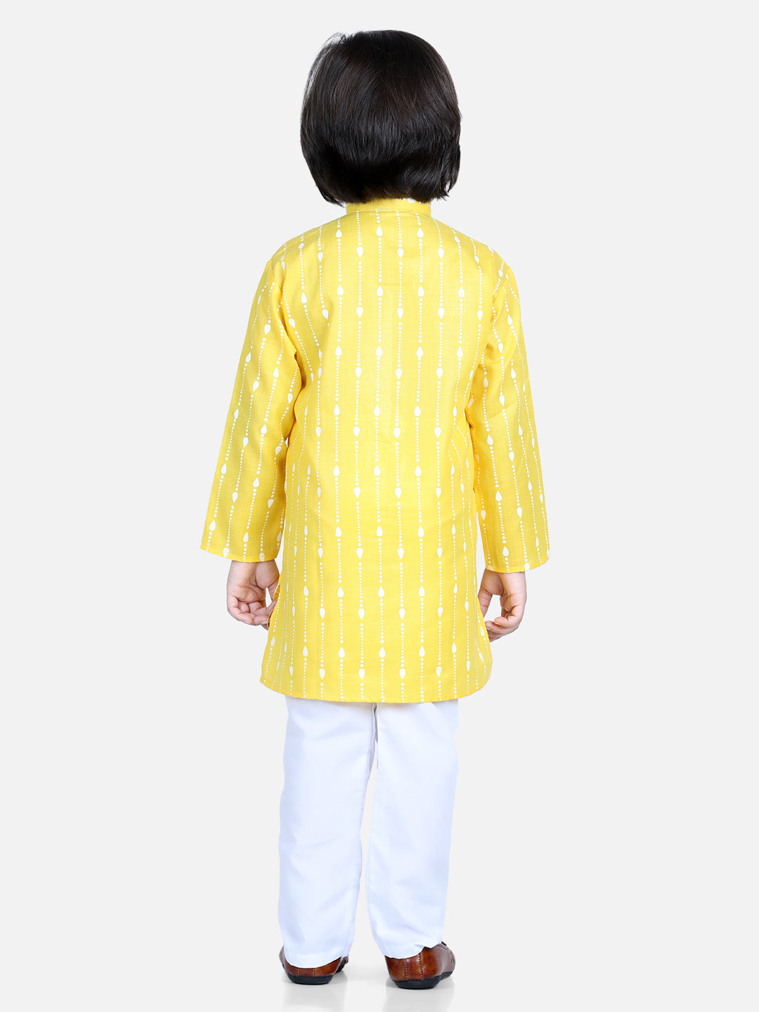 Boy's Yellow Color Printed Full Sleeve Cotton Kurta Pajama  - NOZ2TOZ KIDS